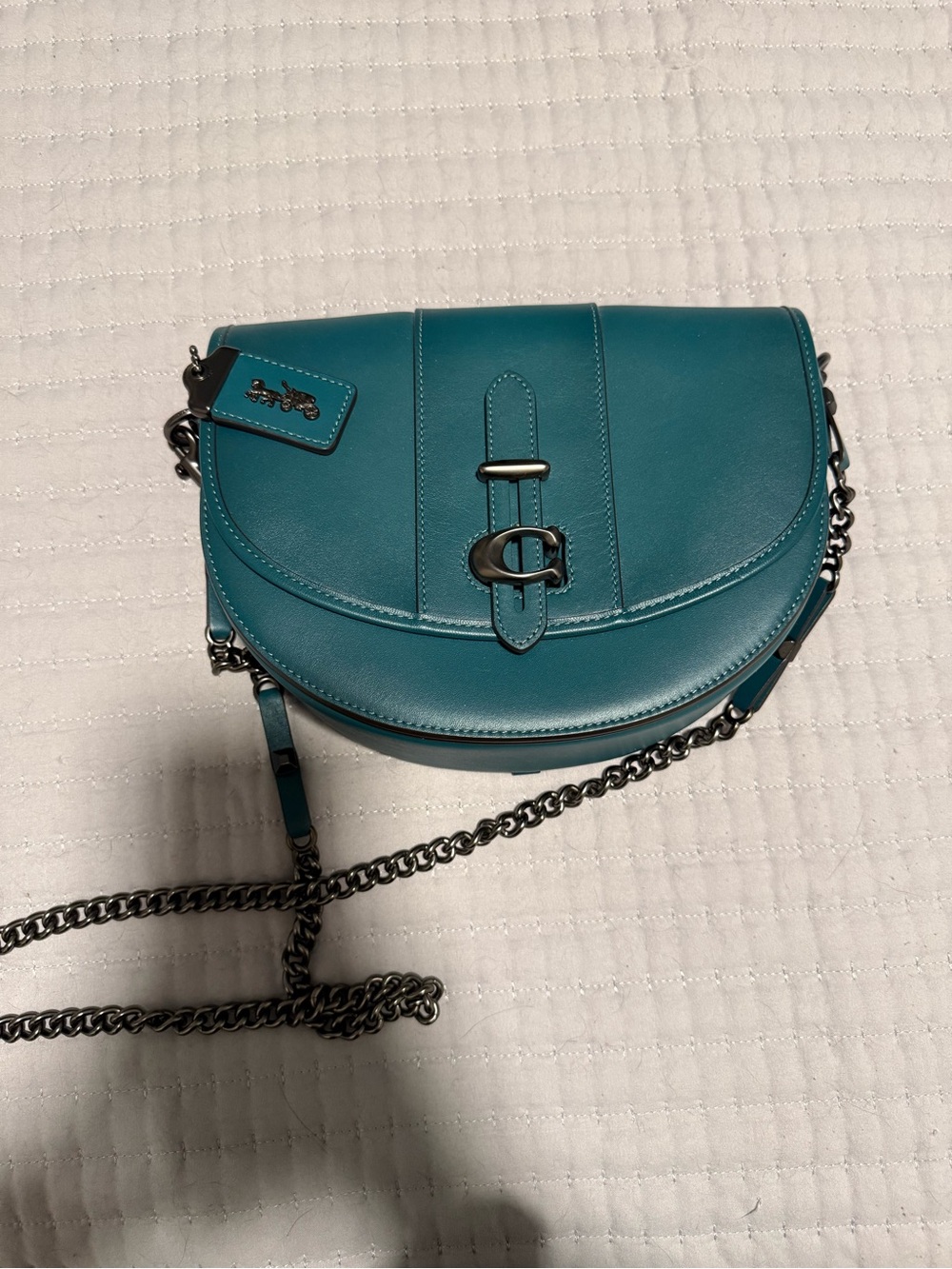 Coach Teal Saddle Crossbody Bag with Chain Strap